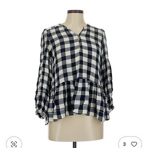 American Eagle plaid cottagecore button up ruffled top